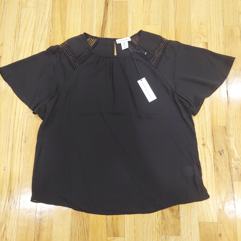 NWT cupcakes & cashmere Elegant Black Blouse with Crochet Detail (Size: S)